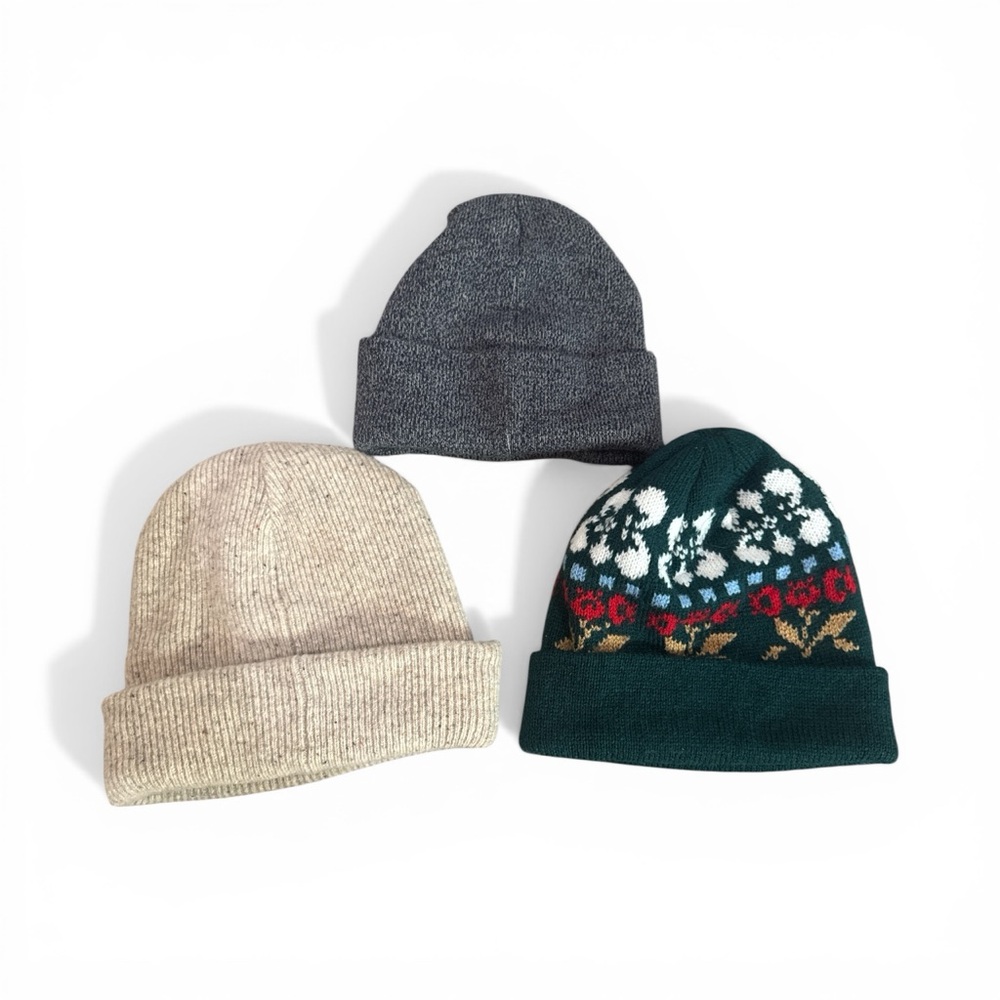 Timberland Madewell & Floral Print Winter Beanie Hat Bundle of 3 Cozy Beanies - Picture 2 of 3